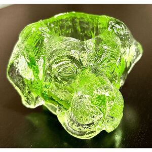 Vintage Wilkerson Green Vaseline Glass Dog Candle/Toothpick Holder
